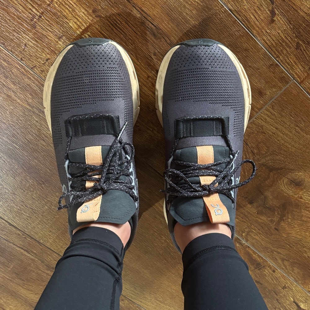 On Running Black and Tan Athletic Shoes